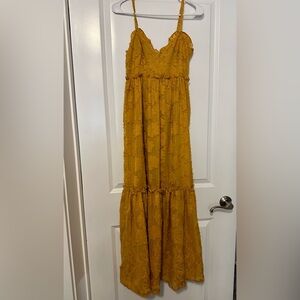 Lulus gold maxi spaghetti strap dress, long xs
